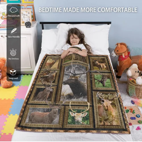 Miniatura 3 de Manta de ciervo para niños, manta suave para sofá, cama, sala de estar, mantas de vellón acogedoras y colchas de franela cálida de viaje para niños
