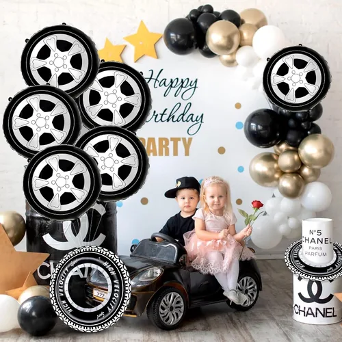 Miniatura 3 de 20 globos de carreras de autos de carreras, suministros de fiesta de cumpleaños, neumáticos de rueda, guirnalda de globos a cuadros, arco