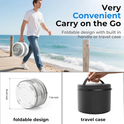 Miniatura 6 de Ventilador de viaje portátil de 40000 mAh, ventilador plegable recargable, funcionamiento de 106 horas, ventilador oscilante de pie de 8 Blanco