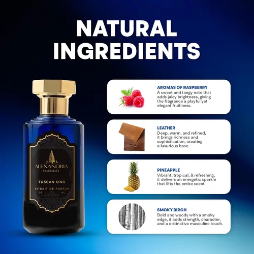 Miniatura 6 de Alexandria Fragrances Perfume Tuscan King – Eau de Parfum de larga duración para hombres y mujeres – Colonia para hombre con frambuesa, cuero, piña