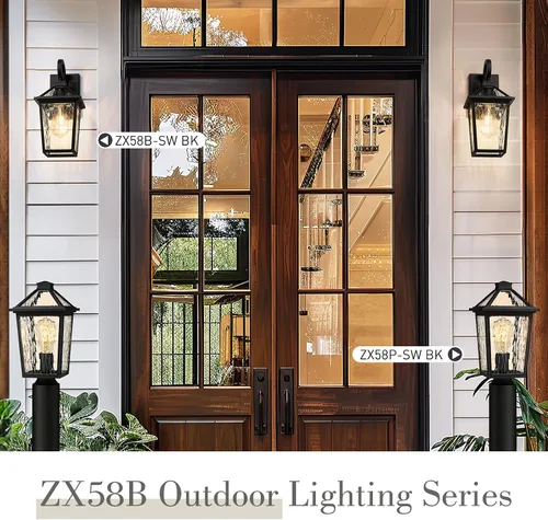Miniatura 2 de zeyu ZX58B-SW BK - Aplique de pared exterior negro de 14 pulgadas, accesorios de pared para garaje de casa, aluminio fundido a presión con vidrio