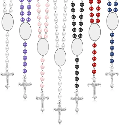 Taiyin 24 juegos de rosario en blanco de sublimación coloridas cuentas de oración de transferencia de calor, collar de sublimación imprimible con