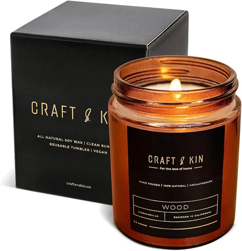Miniatura 10 de Craft & Kin - Vela perfumada de cuero inglés de alta calidad, larga duración, 45 horas de tiempo de combustión, vela perfumada de soja natural