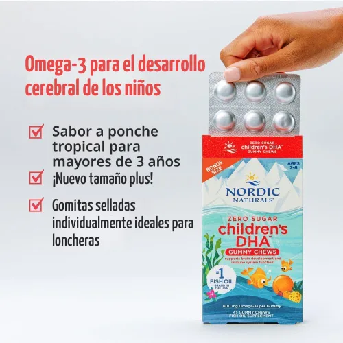 Miniatura 3 de Nordic Naturals Zero Sugar - Gomitas masticables de DHA para niños, Tropical Punch, 45 gomitas masticables para niños, 600 mg de omega-3 totales
