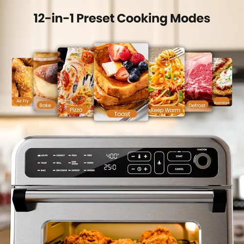 Miniatura 2 de Kismile Combo de horno tostador de freidora de aire de 18 cuartos de galón, horno de convección de encimera 12 en 1, temperatura ajustable de 70 a