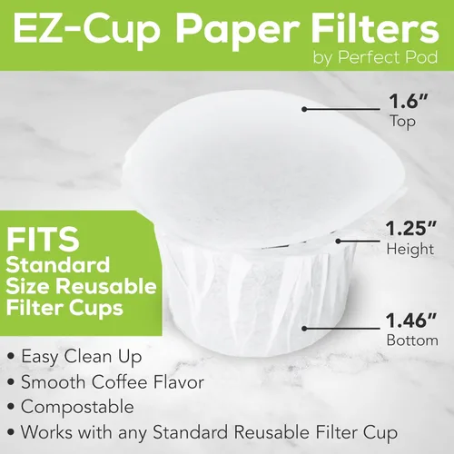 Miniatura 2 de Perfect Pod EZ-Cup 2.0 Filtros de café de papel desechables para cápsulas de café reutilizables de una sola porción, paquete de 6 (300 unidades)