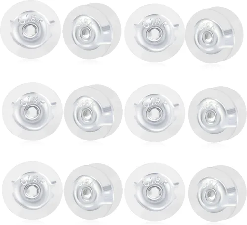 Miniatura 9 de 14 piezas de aretes de goma de oro de 18 quilates para orejas caídas, soportes de silicona transparente para aretes pesados