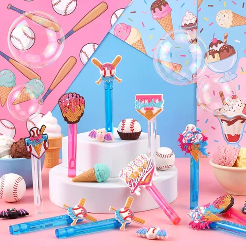 Miniatura 7 de Foilswirl 30 piezas de burbujas de helado de béisbol, regalos de fiesta, mini varitas de burbujas, tubo a granel, bolsas de regalo, premios, regalo