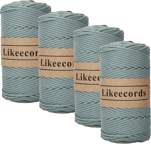 Miniatura 48 de Cordón de Algodón Trenzado 3mm x 109 yardas - Cuerda de Macramé Colorida para Manualidades, Ganchos, Colgantes de Pared - 100% Algodón Natural