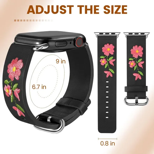 Miniatura 4 de Correas de reloj de cuero para Apple Watch de 1.732 in 1.496 in 1.575 in 1.614 in 1.654 in 1.772 in 1.929 in Personalidad bordado elegante pulseras