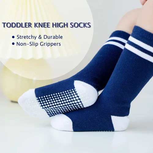 Miniatura 2 de EPEIUS Calcetines altos hasta la rodilla con agarre antideslizante, calcetines de tubo para niños y niñas, paquete de 5