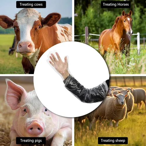 Miniatura 7 de 50 guantes de plástico desechables para inseminación veterinaria, rectal, brazo completo, de plástico, de 35.5 pulgadas, para veterinarios, limpieza
