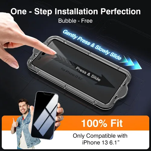 Miniatura 2 de EZ-GLAZ - Paquete de 4 + 2 protectores de pantalla de privacidad para iPhone 13 [6.1 pulgadas] con protector de lente de cámara