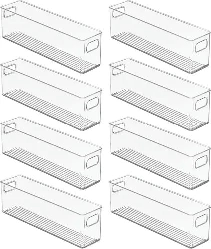 Miniatura 3 de mDesign - Organizador de cocina de plástico, contenedor de almacenamiento con asas para despensa, armario, gabinete, nevera/congelador, estantes