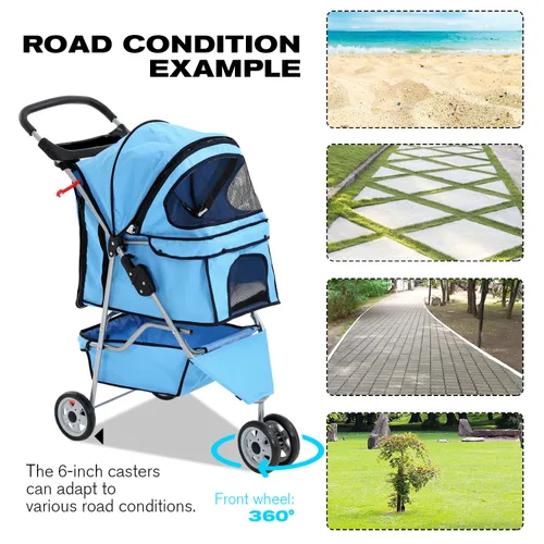 Miniatura 4 de HCY Cochecito plegable para perros, 3 ruedas para mascotas, equipo para mascotas para gatos pequeños y medianos, perros, cachorros con cesta