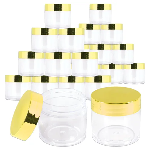 Miniatura 20 de Beauticom 1.06 oz/1.0 fl oz (1 fl. oz.) Tarros de plástico transparente de doble pared a prueba de fugas con tapas superiores planas para cremas, Oro