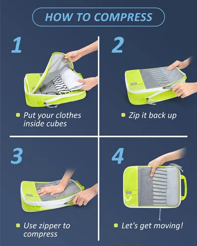 Miniatura 6 de BAGSMART - Juego de 6 cubos de compresión para maletas, juego de 6, 4 y 2, cubos organizadores de viaje, juego de bolsas expandibles, organizadores