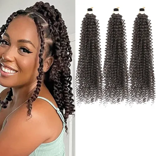 Miniatura 44 de Pelo de ganchillo Ocean Wave de 30 pulgadas, 3 paquetes de cabello trenzado de onda profunda, cabello rizado profundo con ganchillo para mujeres