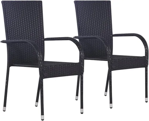 Miniatura 6 de 2 sillas de comedor de ratán para patio, sillas de patio apilables para exteriores, ratán de polietileno con reposabrazos y marco de acero, juego