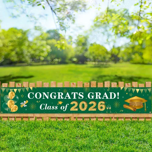 Miniatura 6 de Decoraciones de graduación 2026 Congrats Grad Class of 2026 - Cartel de graduación verde y dorado para patio, decoraciones colgantes para interiores