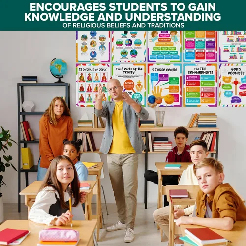 Miniatura 9 de Decorably 15 vibrantes pósteres bíblicos para el aula de niños, educativos, decoración laminada mate de 11 x 14 pulgadas, para la escuela, pasillos
