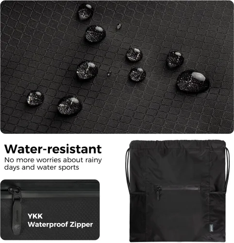 Miniatura 4 de pack all Mochila con cordón, bolsa de gimnasio deportiva resistente al agua, bolsa de entrenamiento ligera con bolsillo impermeable con cremallera
