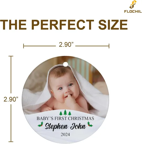Miniatura 7 de FLOCHIL Adorno personalizado para la primera Navidad del bebé con nombre de foto, adorno personalizado para la primera Navidad, regalos para bebés