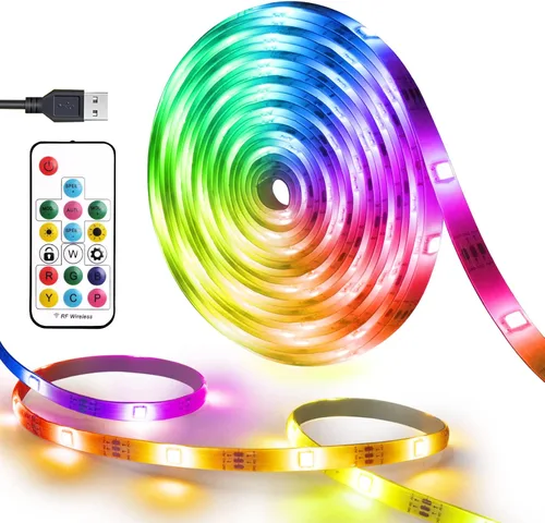 Miniatura 10 de Tiras de Luces LED USB RGB Arcoíris Persiguiendo Tiras de Luces LED TV Retroiluminación con Control Remoto de 17 Teclas Tiras de Luces Cambiables