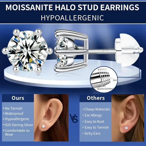Miniatura 2 de RINEY&KY Aretes de moissanita Aretes de diamante de laboratorio para mujeres y hombres, aretes de moissanita, aretes de moissanita chapados en oro