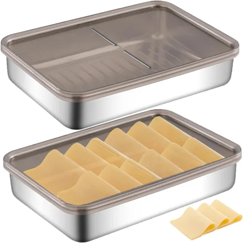 Miniatura 6 de Recipiente de tocino para refrigerador, 2 unidades, recipiente grande de acero inoxidable para nevera, antiadherente, apilable, estilo japonés