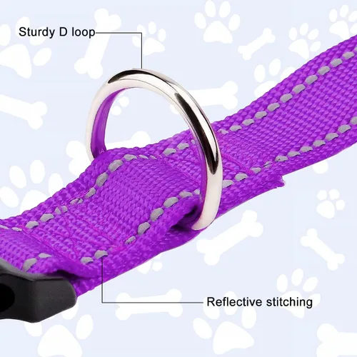 Miniatura 4 de FunTags Collar Reflectante para Perros, Collares de Nailon Resistentes para Perros Medianos Hembras y Machos, Collar Ajustable para Perros