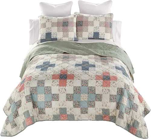 Miniatura 3 de Donna Sharp April Patch- Juego de edredón de algodón tamaño King, mide 110 x 90 pulgadas, incluye 1 edredón y 2 fundas de almohada King, lavable a