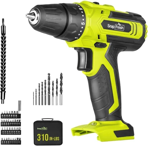 Miniatura 11 de SnapFresh Juego de taladro inalámbrico de 20 V, taladro eléctrico de 3/8 pulgadas con 2 velocidades variables, ajuste de par 21+1, LED, 43 brocas