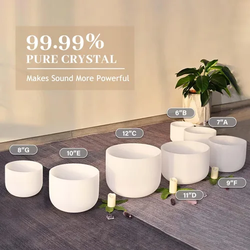 Miniatura 2 de CVNC 440HZ - Juego de 7 cuencos cantores de cristal de cuarzo esmerilado de 6 a 12 pulgadas para meditación de chakras para sanación con sonido
