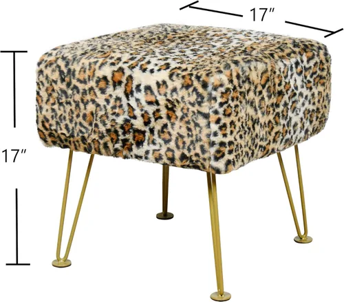 Miniatura 2 de Otomano cuadrado con estampado de leopardo de 17"x17"x17", de piel sintética, banco de entrada, reposapiés, taburete, asiento de acento, otomano