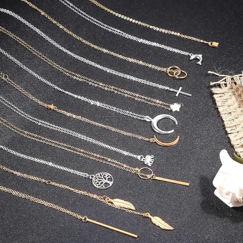 Miniatura 2 de Thrilez - Juego de 24 collares escalonados para mujeres adolescentes y niñas colores dorado y plateado simple y moderno joyería para usar