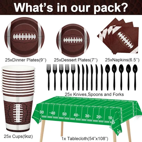 Miniatura 2 de Qyeahkj Juego de 184 piezas de decoración de fiesta de fútbol, incluye 25 platos, servilletas, vasos, mantel, remolinos colgantes, pancartas, kit