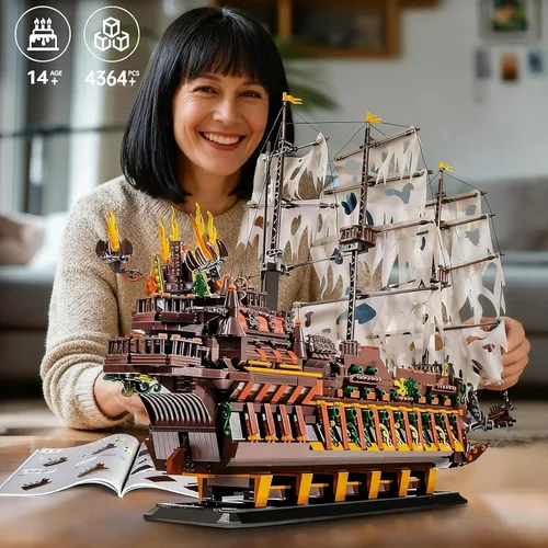 Miniatura 7 de Mould King Kits de Bloques de Construcción de Modelo de Barco Pirata Grande, Bloque de Construcción de Barco Pirata Holandés MOC para Construir
