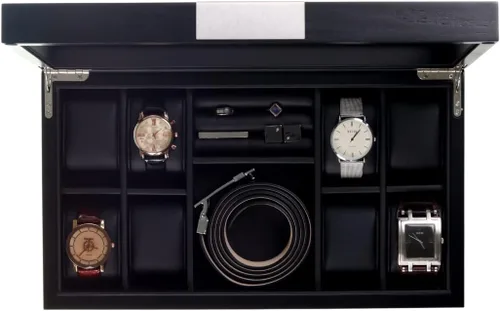 Miniatura 2 de Decorebay Caja de reloj ejecutivo de madera con valet carteracinturón organizador de caja de gemelos (memoria dulce)