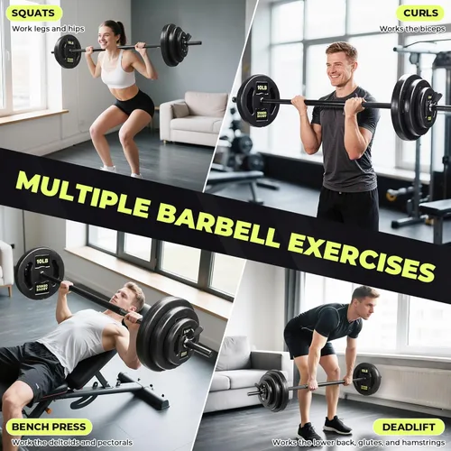 Miniatura 4 de AboveGenius Juego de pesas de barra, juego de barras de pesas libres ajustables de 45 libras para entrenamiento de fuerza en el gimnasio en casa