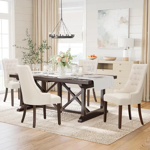 Miniatura 7 de COLAMY Juego de 2 sillas de comedor laterales de tela, sillas de comedor tapizadas con respaldo alado con botón copetudo, sillas de sala de estar