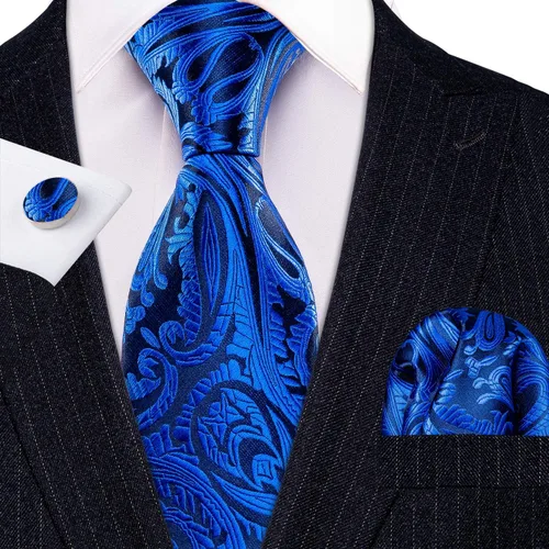 Miniatura 195 de Barry.Wang - Juego de corbata de seda para hombre, diseño de cachemira, pañuelo y gemelos de bolsillo