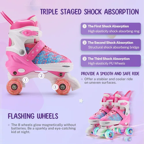 Miniatura 4 de Gonex Patines de ruedas para niñas, niños y mujeres con todas las ruedas iluminadas, patines ajustables para principiantes, niños pequeños y rosa