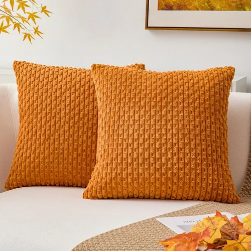 Miniatura 62 de Kevin Textile - Juego de 2 fundas de almohada decorativas de pana de 22 x 22 pulgadas, suaves, estilo bohemio, a rayas, decoración moderna del hogar