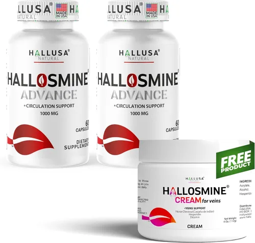 Hallosmine Advance Diosmin 1000 mg + crema gratis para venas, soporte para la circulación, venas, piernas pesadas y venas varicosas – Castaño de