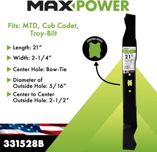 Miniatura 2 de Maxpower 331528B - Cuchilla para cortar para MTD/Cub Cadet/Troy-Bilt de 21 pulgadas, sustituye a 742-0741, 942-0741, CMXGZAM100067