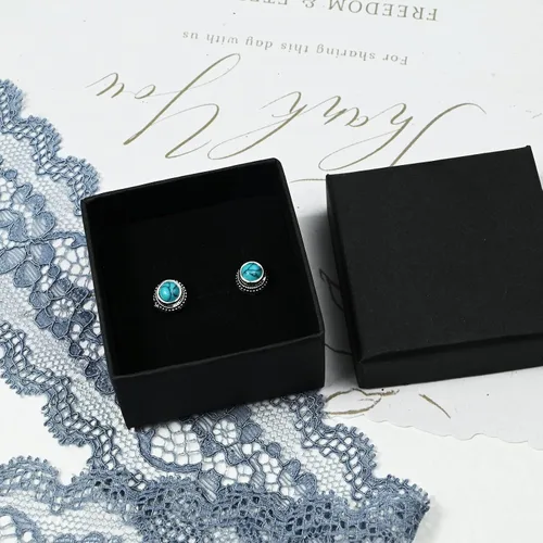 Miniatura 19 de Tibetan Turquoise Earrings 925 Sterling Silver Post Stud Boho Gemstone Hypoallergenic Handmade Earrings for Women Trendy Fashion
