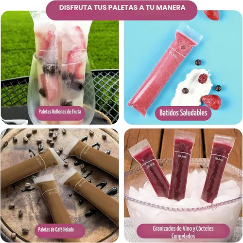 Miniatura 5 de Frozip 125 bolsas con modelos para palitos helados descartables, 8 x 2 pulg. Tubos de freezer sin BPA, sellos con cierre Para aperitivos