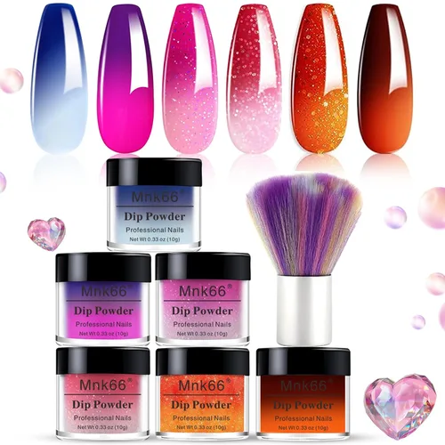 Miniatura 13 de Juego de polvo de inmersión de 6 colores, set de colores para uñas con vino tinto oscuro, rojo oscuro, naranja, set de polvo de inmersión para uñas