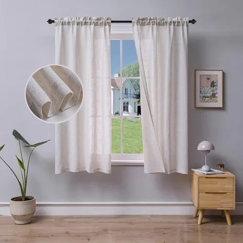 Beda Home - Paneles de cortina con textura de lino para cocina, sala de estar, filtrado de luz, paneles cortos rústicos para ventanas pequeñas,